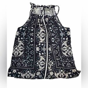 SOHO New York & Co Jeans Halter Top Tied‎ Neck Navy Blue Paisley Print Small